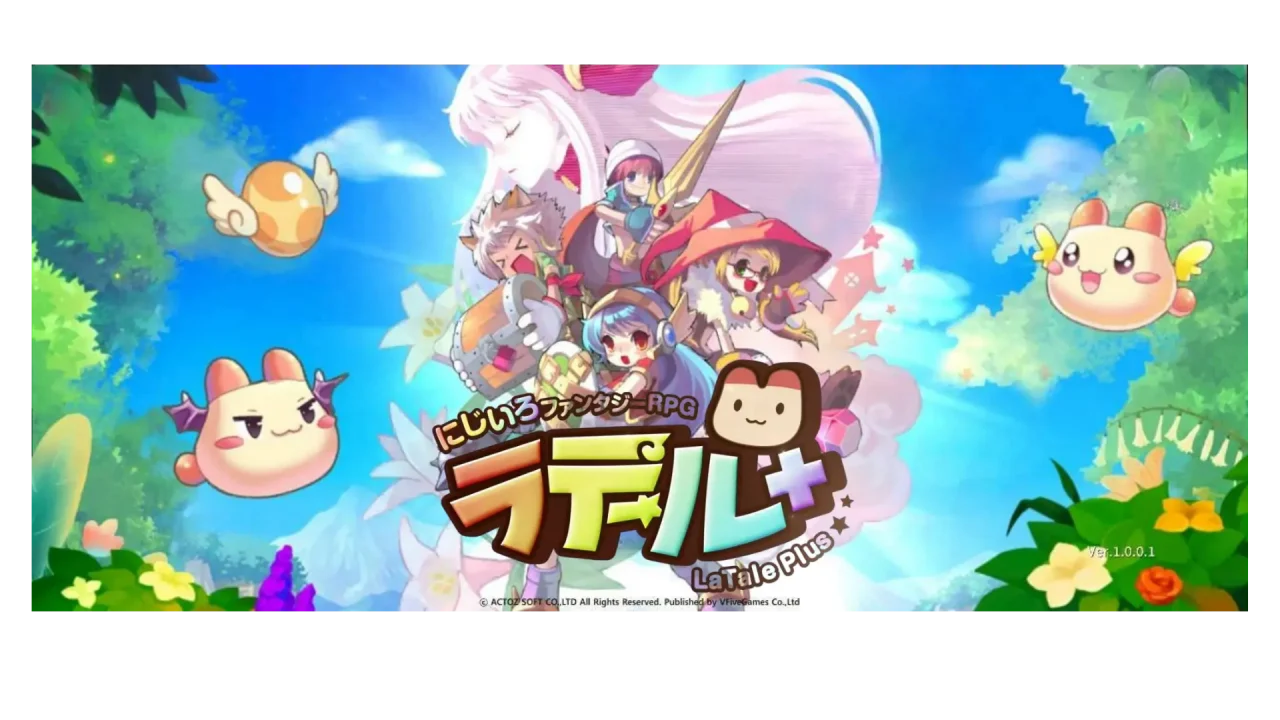 ラテールプラスの可愛い2D横スクロール世界を背景にしたプレイレビュー用アイキャッチ画像